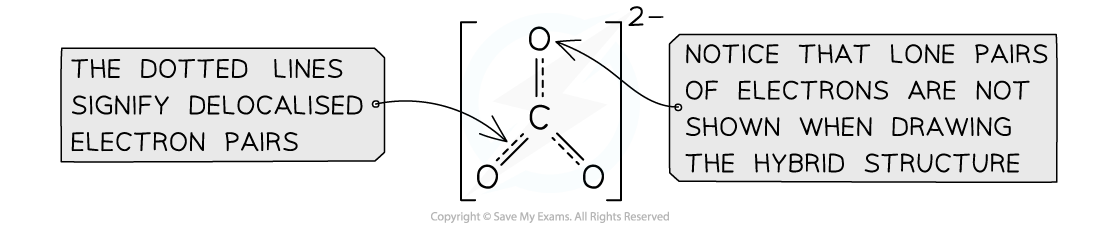 Resonance hybrid for the carbonate ion, downloadable IB Chemistry revision notes
